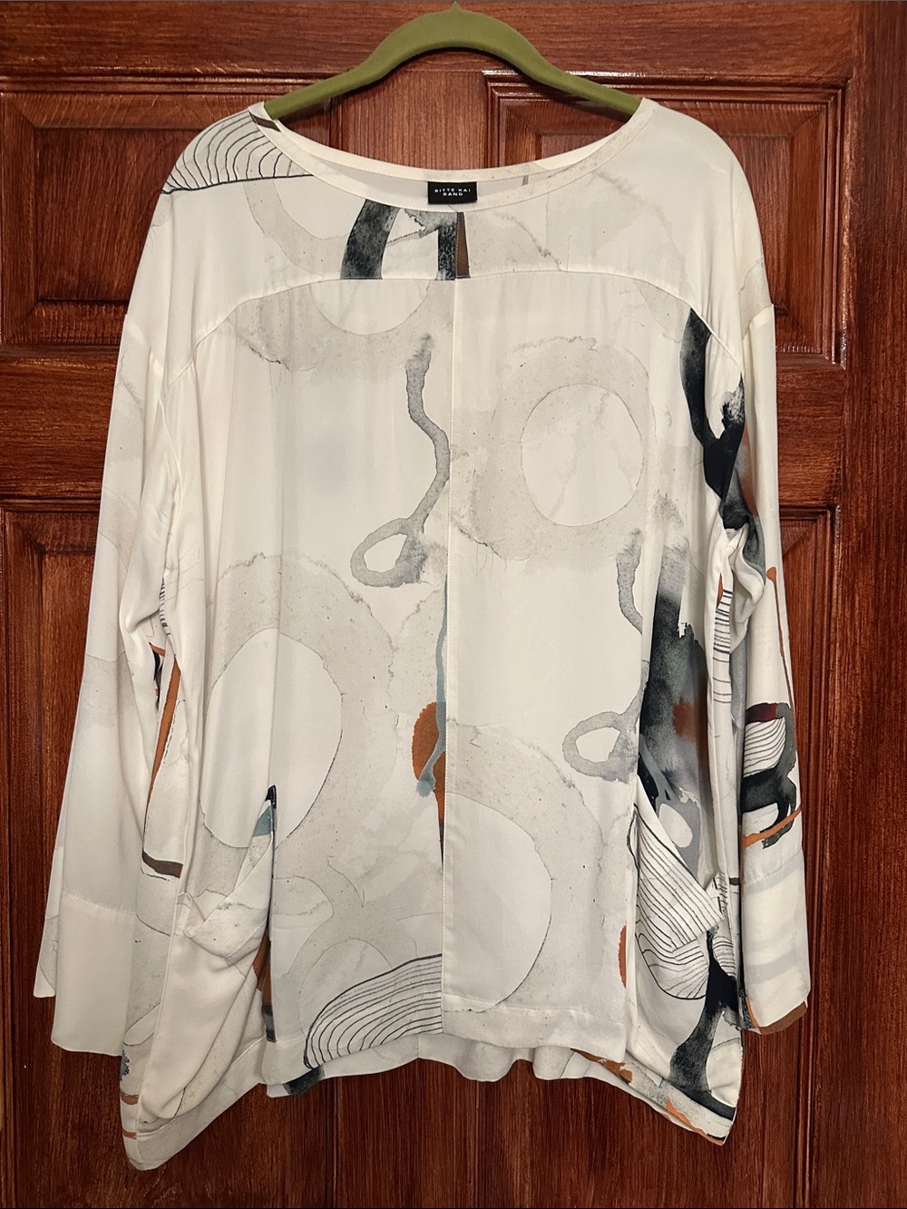 Relaxed Cream Abstract-Print Long Sleeve Blouse